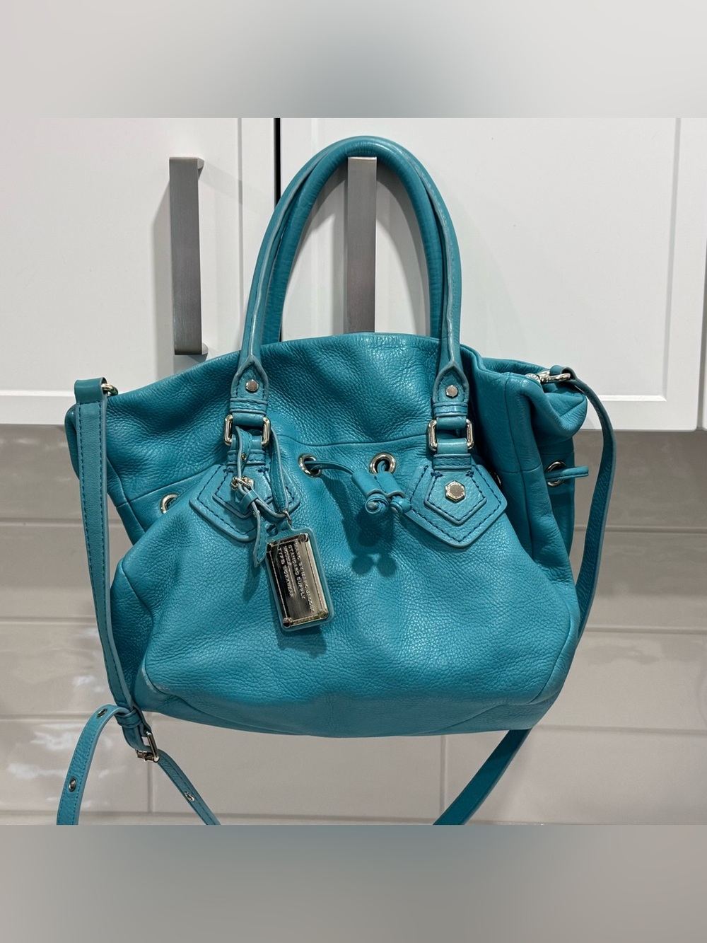 Marc by Marc Jacobs Classic Q Drawstring Leather Hobo Satchel Purse – Teal - Picture 3 of 16